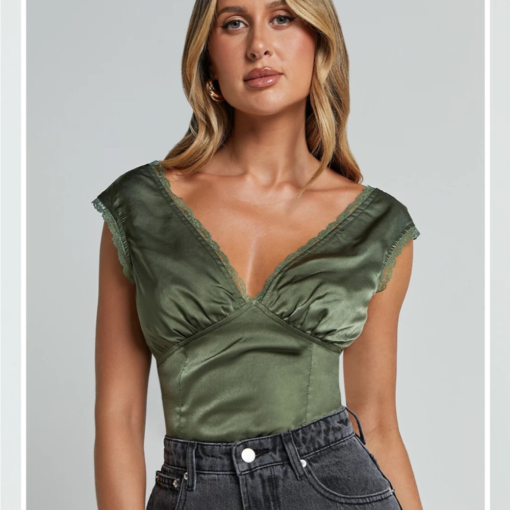 Gloria top showpo Olive Satin Blouse